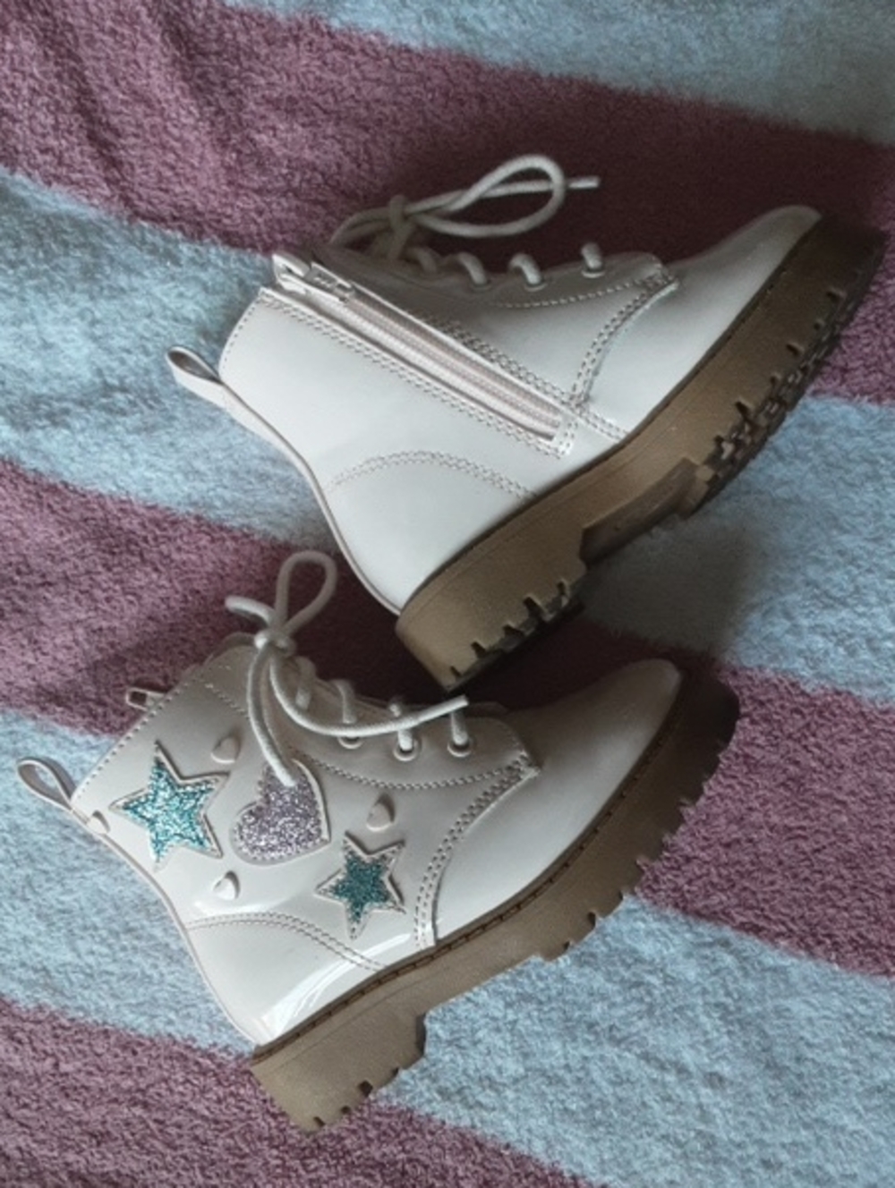Wonder Nation White Glitter Star & Heart Combat Boots